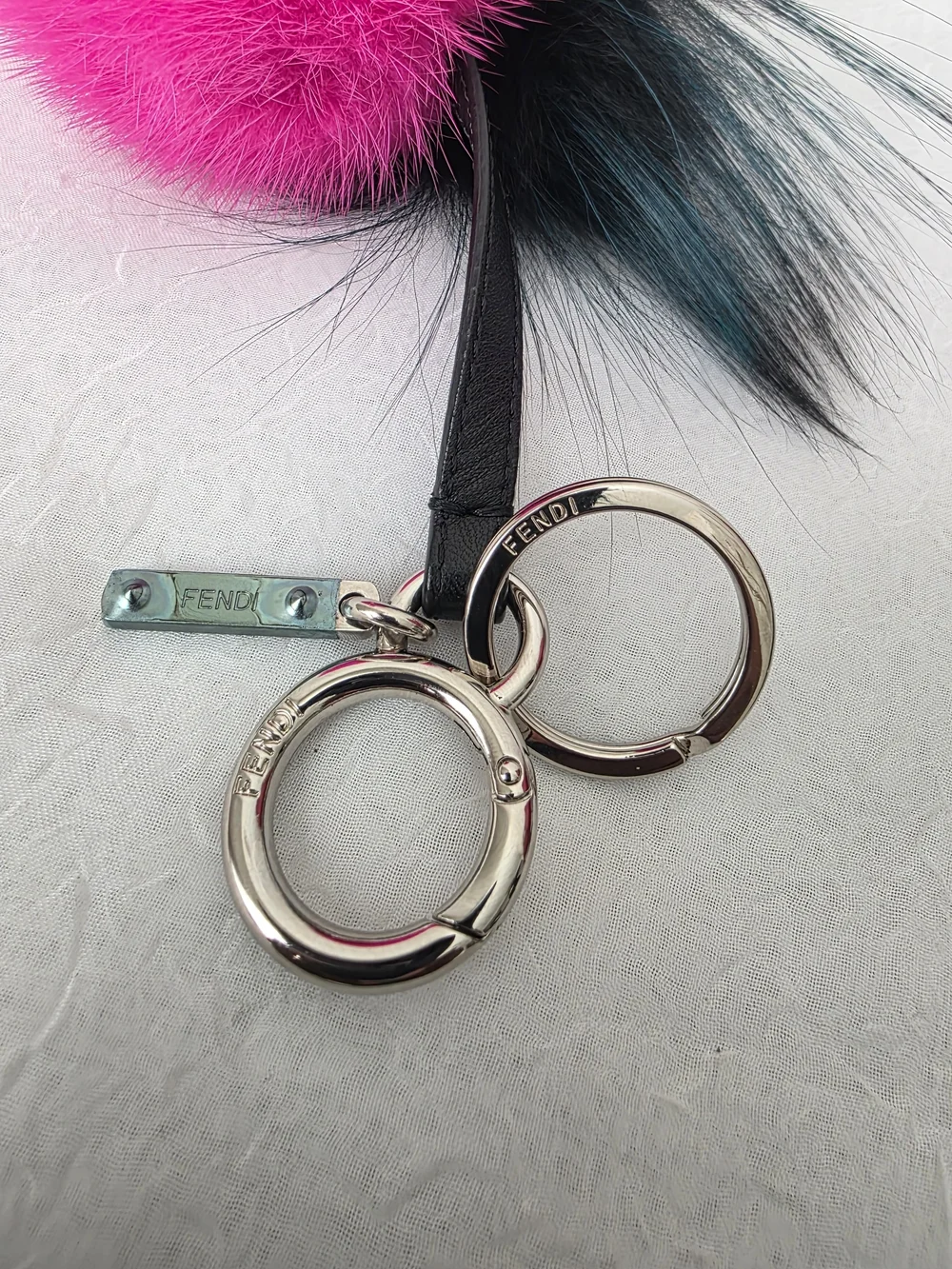 Auth Fendi Fur Monster Eye Pom Bag/Key Charm